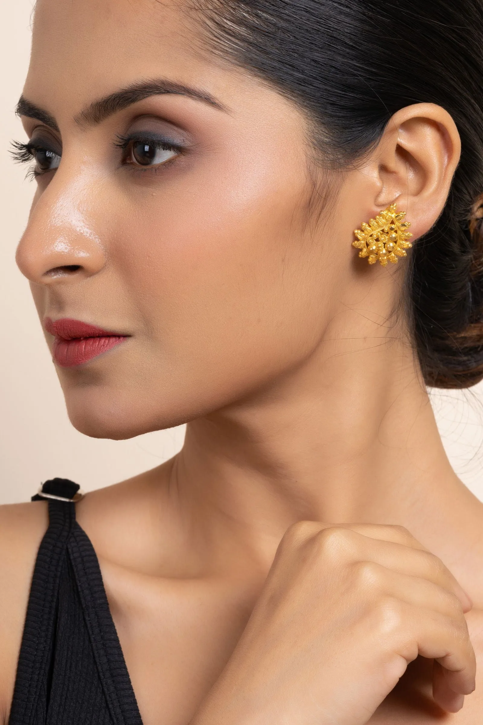 Gold Plated Mango Motif Stud Earrings - Copper, Elegant Jewelry for All Occasions