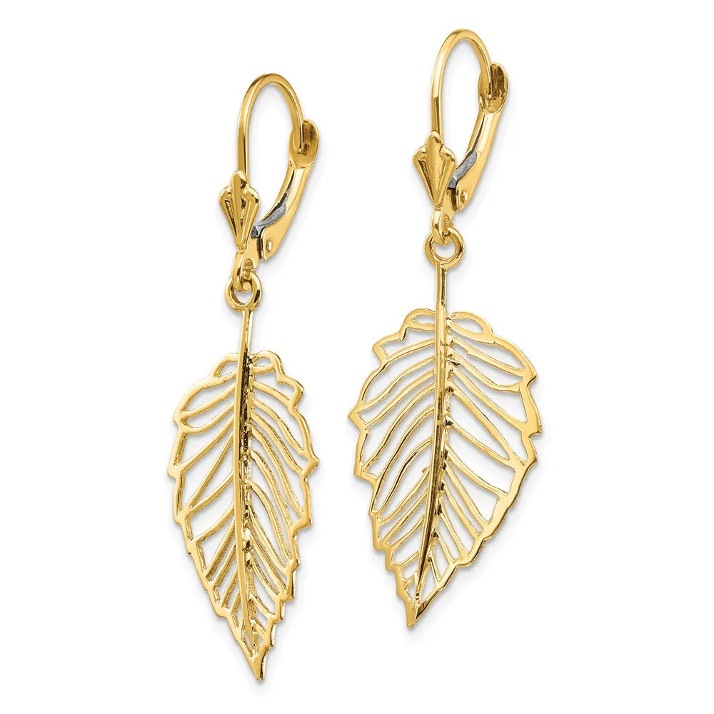 Gold Polished Leaf Leverback Earrings - Model TF1554