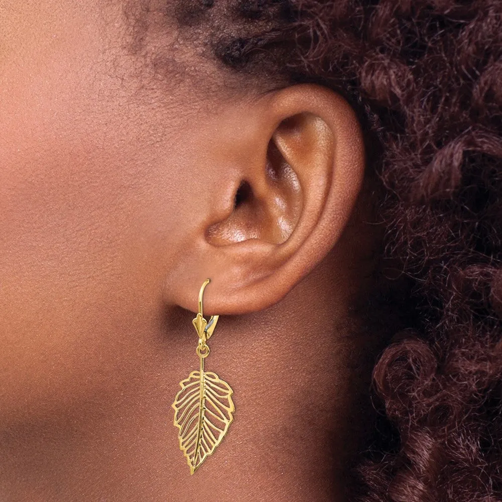 Gold Polished Leaf Leverback Earrings - Model TF1554