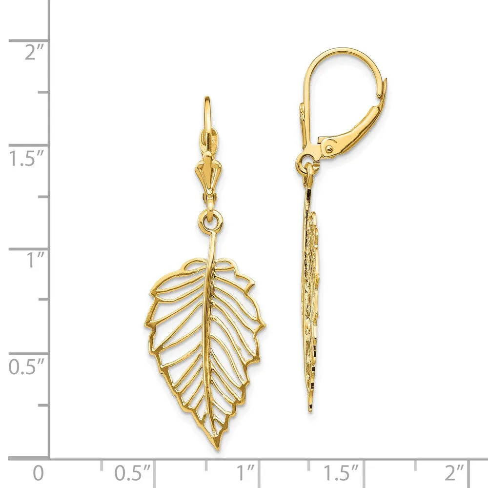 Gold Polished Leaf Leverback Earrings - Model TF1554