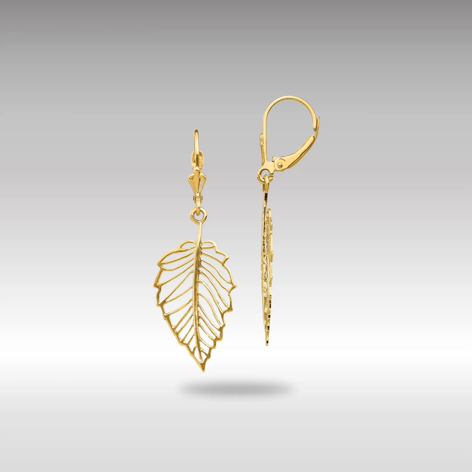 Gold Polished Leaf Leverback Earrings - Model TF1554