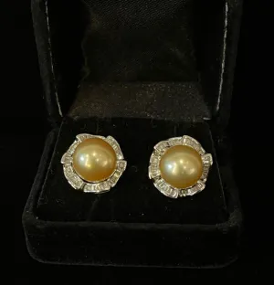 Golden South Sea Pearl and Diamond Earrings