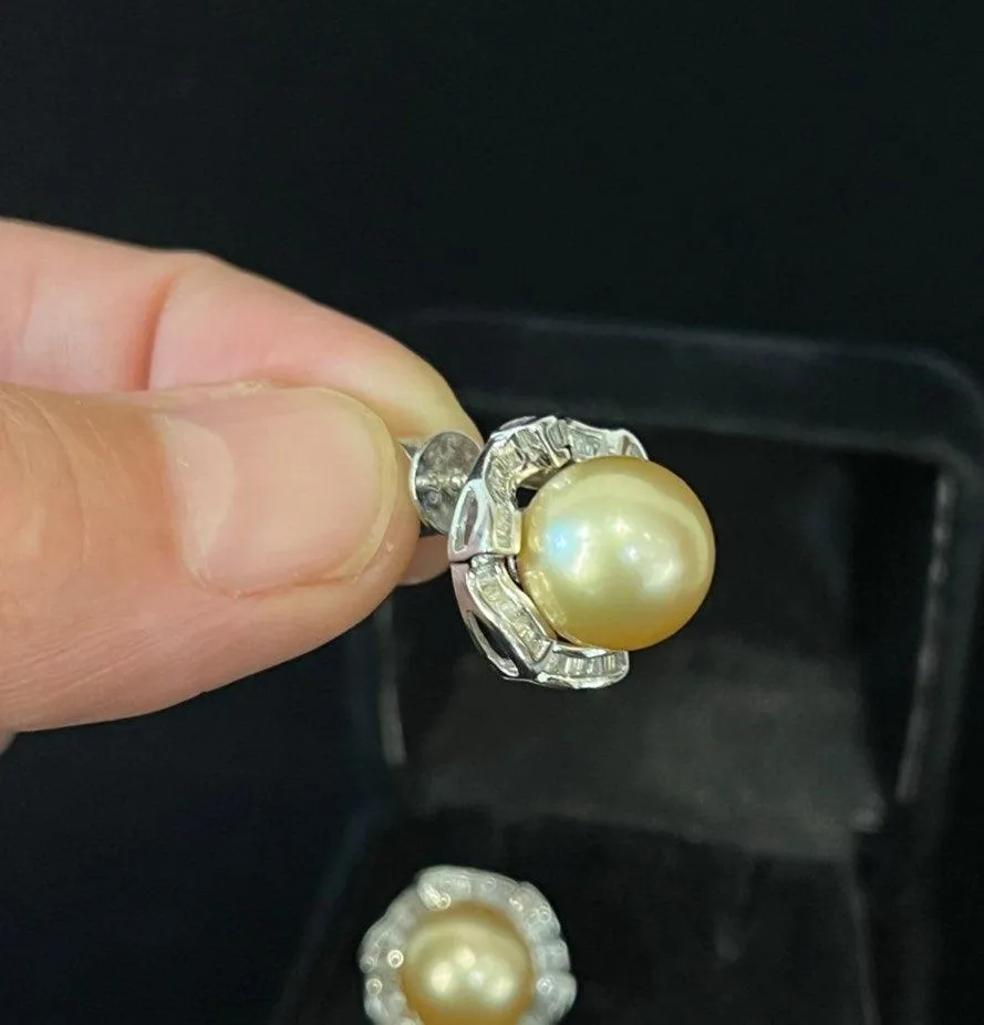 Golden South Sea Pearl and Diamond Earrings