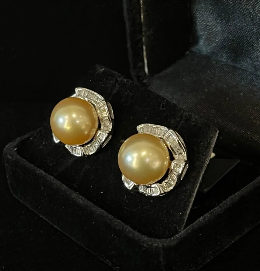 Golden South Sea Pearl and Diamond Earrings