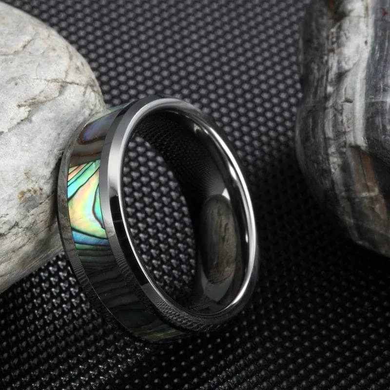 Green Abalone Men's Tungsten Wedding Band