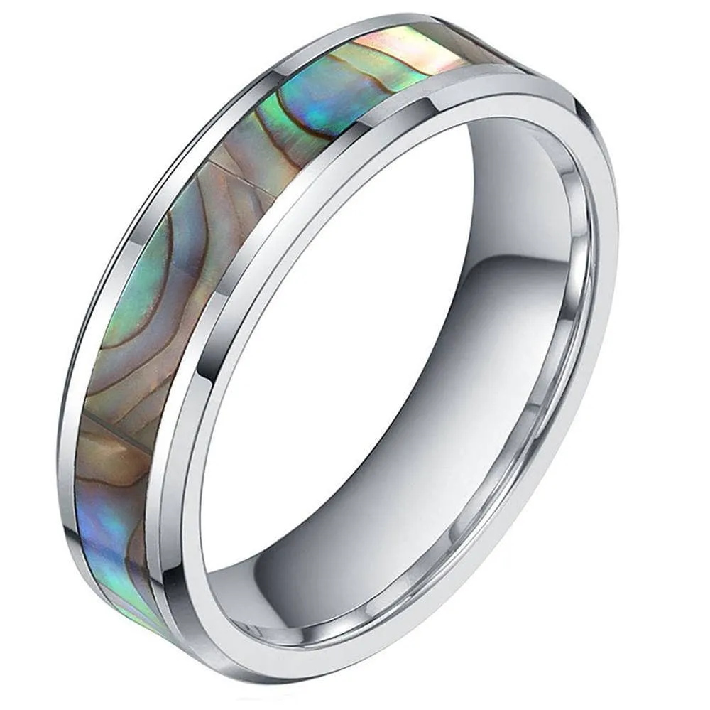 Green Abalone Men's Tungsten Wedding Band