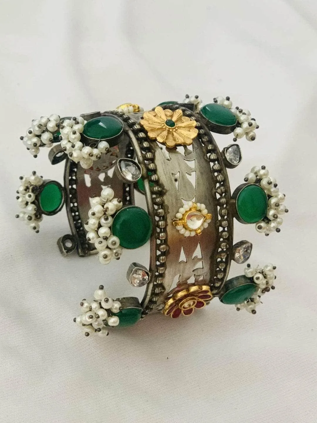 Green Oxidised Pearl Hand Cuff