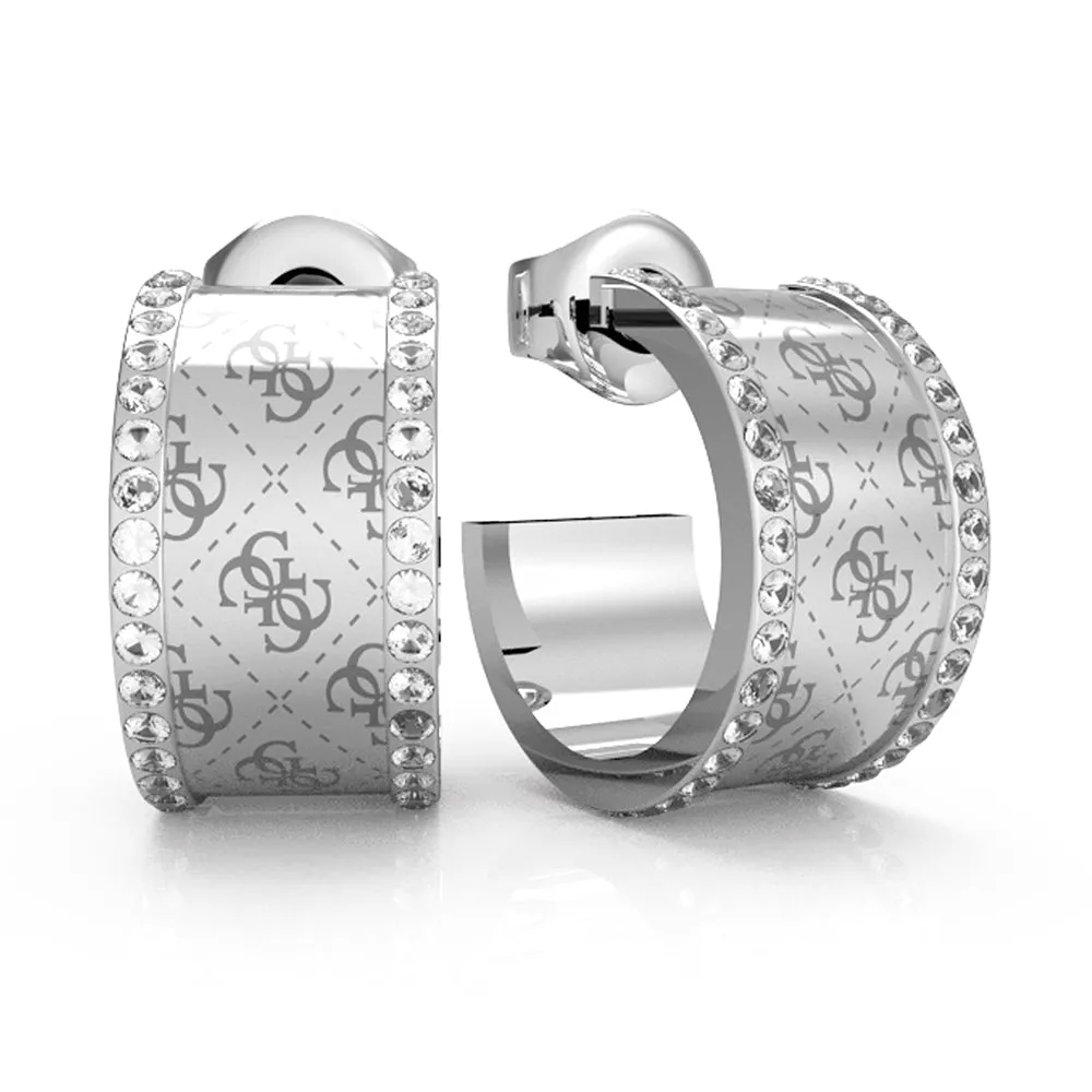 Guess Stainless Steel 18mm 4G Double side Crystal Band Earrings