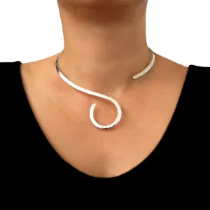 Hammered Spiral Choker 925 Sterling Silver Torc