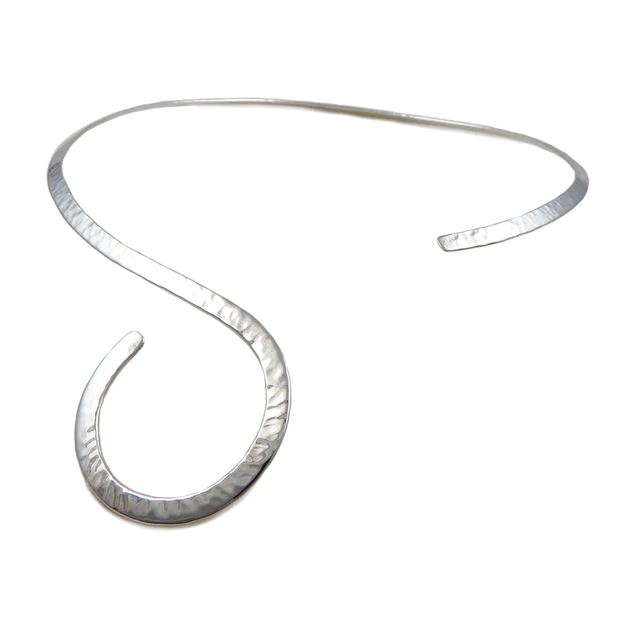 Hammered Spiral Choker 925 Sterling Silver Torc