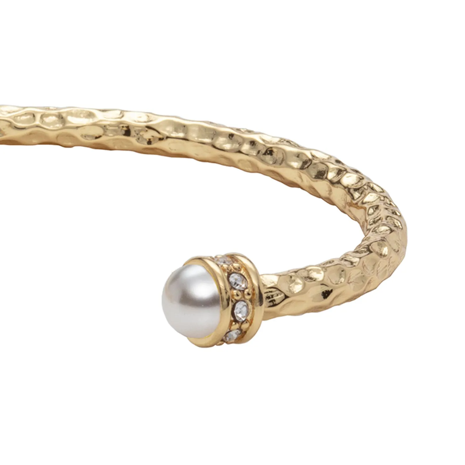 Hammered Torque Pearl & Gold Bangle