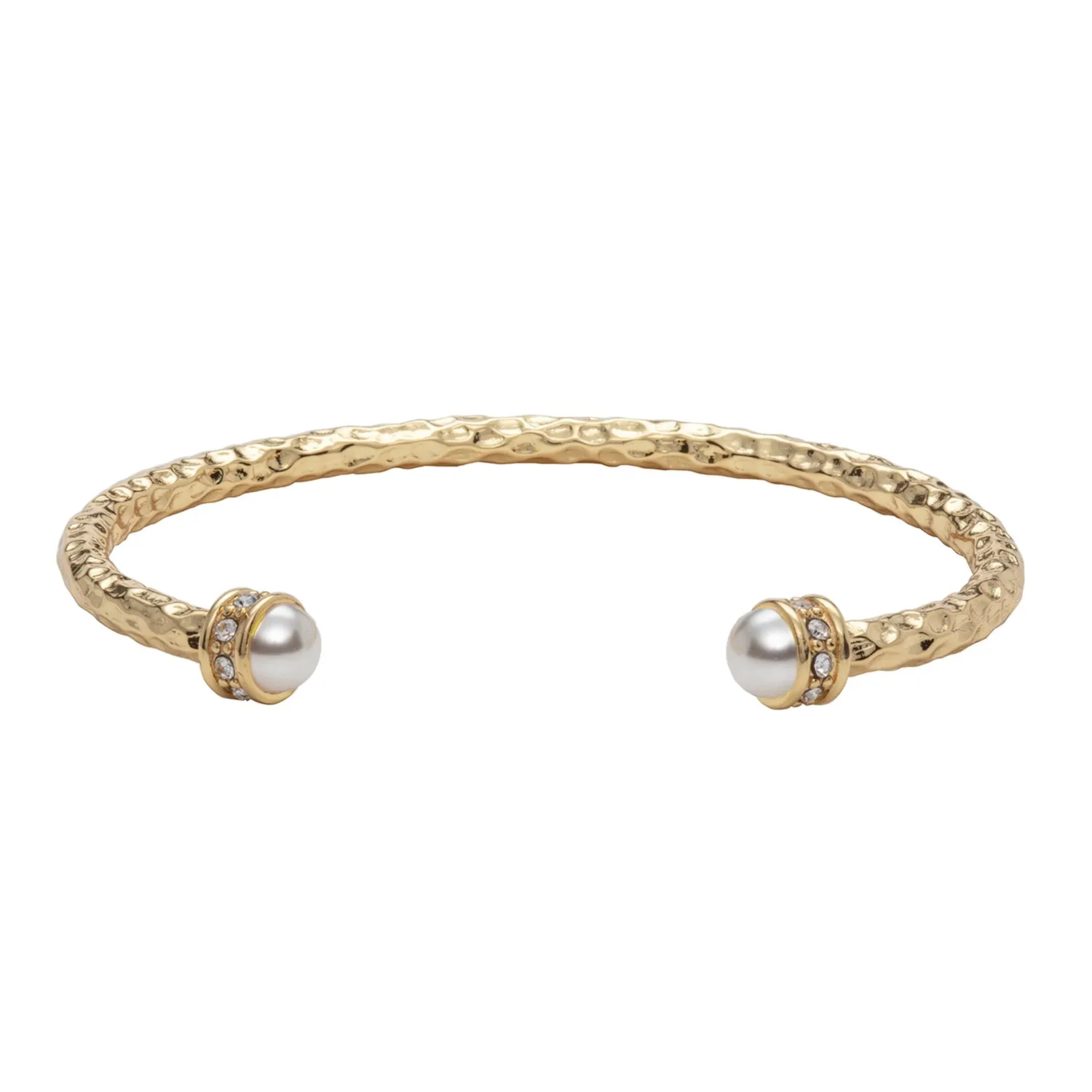 Hammered Torque Pearl & Gold Bangle