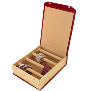 Heart Home Floral Design Wooden 1 Piece Four Rod Velvet Bangle Storage Box, Maroon & Gold - CTHH13281