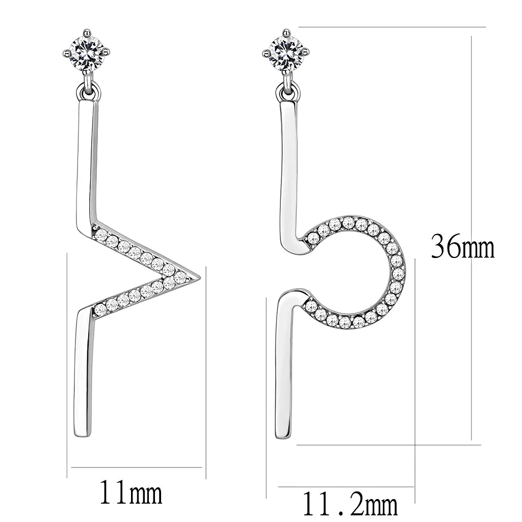 High polished (no plating) Stainless Steel Earrings with AAA Grade CZ in Clear for Women Clear Stone Color Style DA191