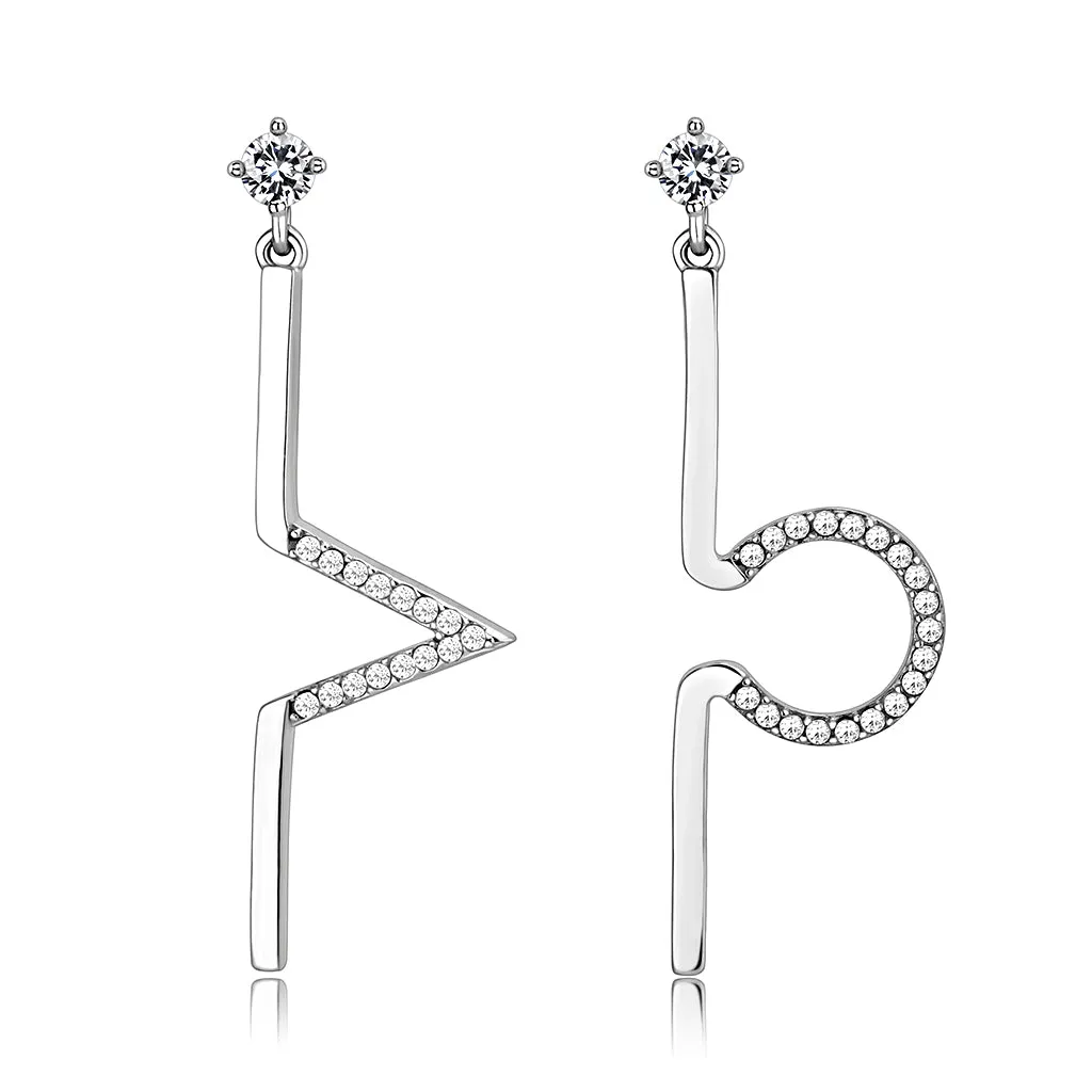 High polished (no plating) Stainless Steel Earrings with AAA Grade CZ in Clear for Women Clear Stone Color Style DA191