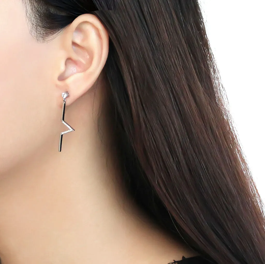 High polished (no plating) Stainless Steel Earrings with AAA Grade CZ in Clear for Women Clear Stone Color Style DA191