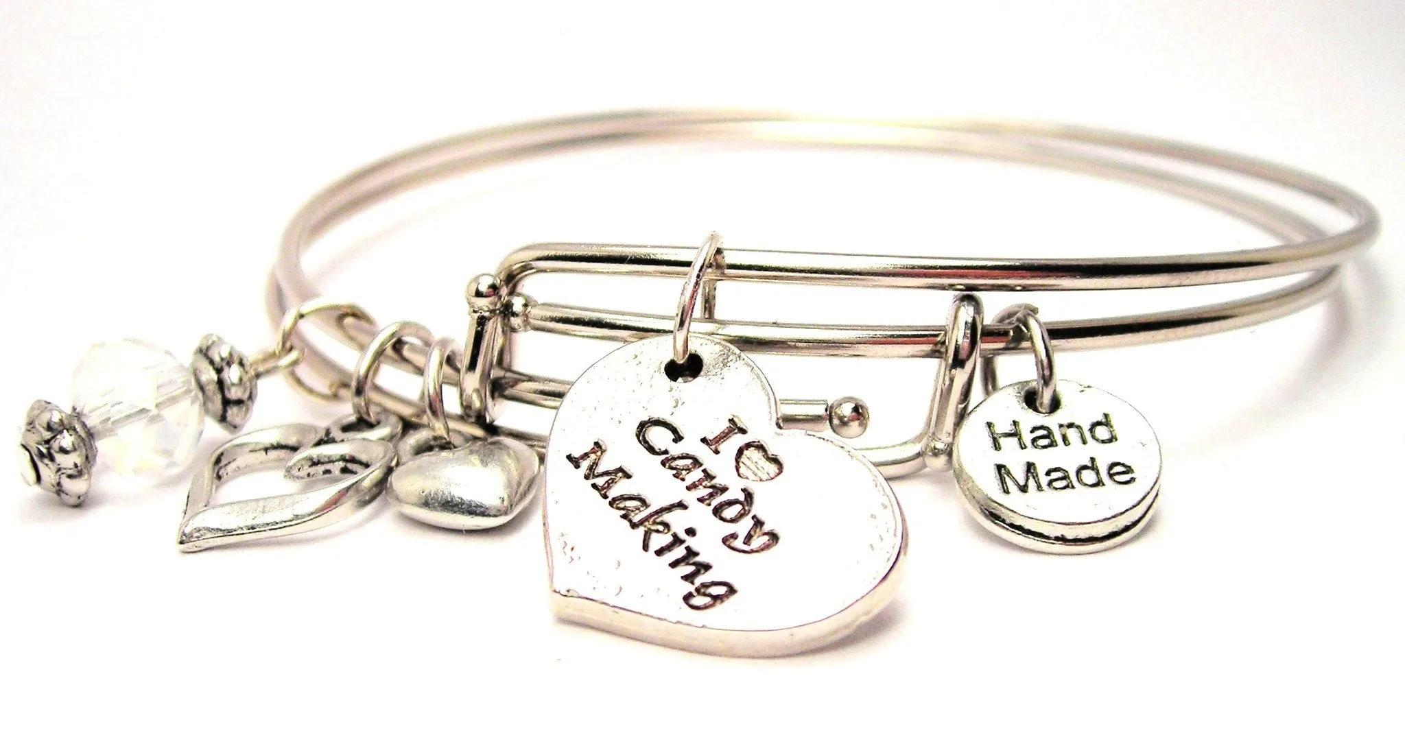 I Love Candy Making Heart Expandable Bangle Bracelet Set