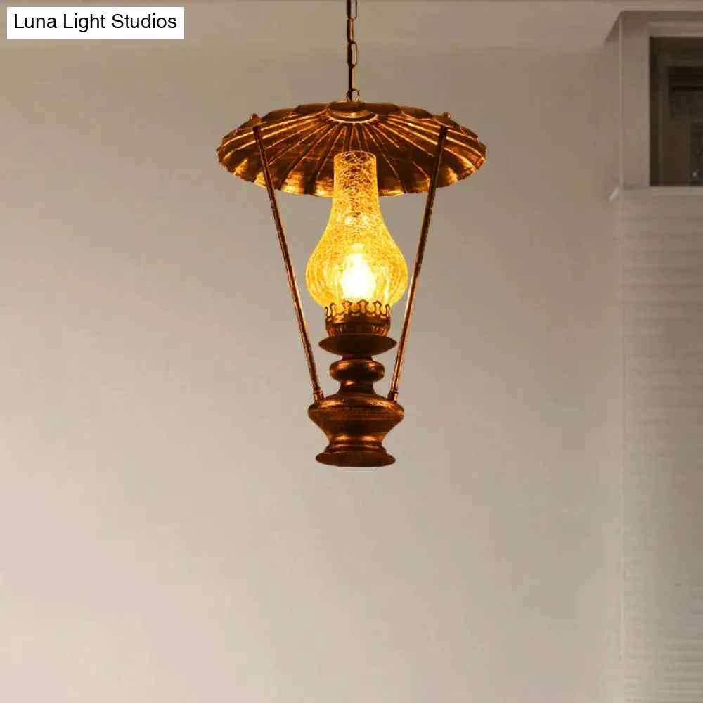 Industrial Lantern Crackle Glass Ceiling Pendant Light for Living Room - 1 Light Hanging