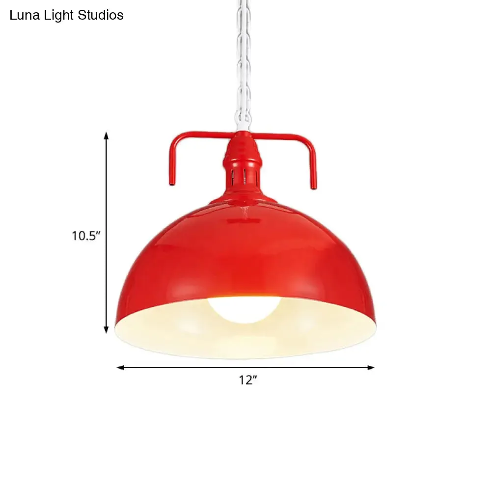 Industrial Metallic Living Room Pendant Light - 1 Light, Red/Yellow/Rust Finish, 12"/16" Bowl