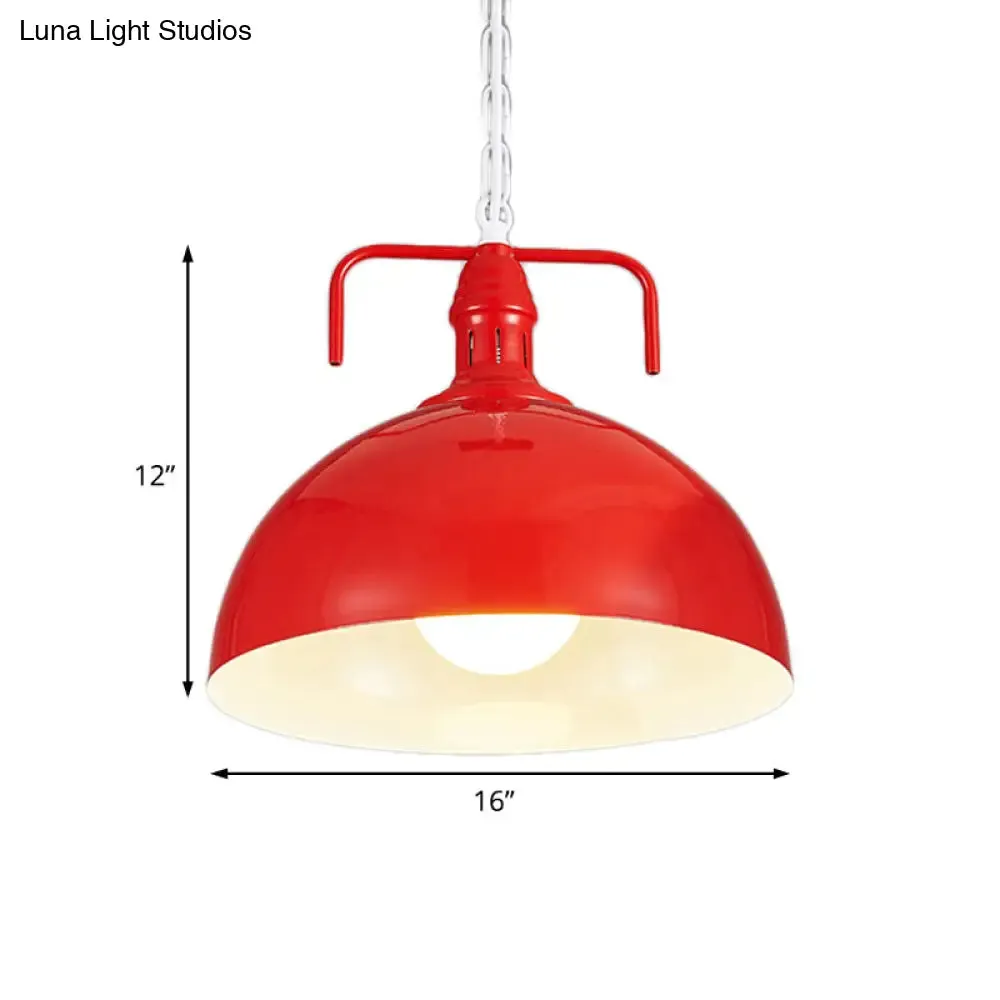 Industrial Metallic Living Room Pendant Light - 1 Light, Red/Yellow/Rust Finish, 12"/16" Bowl