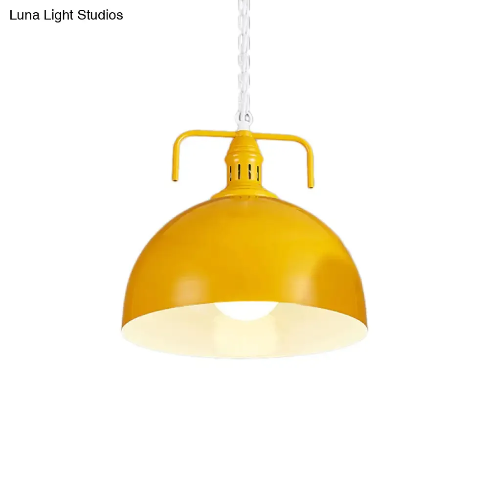 Industrial Metallic Living Room Pendant Light - 1 Light, Red/Yellow/Rust Finish, 12"/16" Bowl