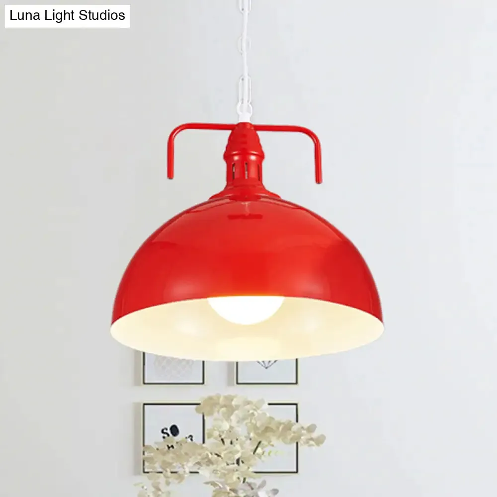 Industrial Metallic Living Room Pendant Light - 1 Light, Red/Yellow/Rust Finish, 12"/16" Bowl