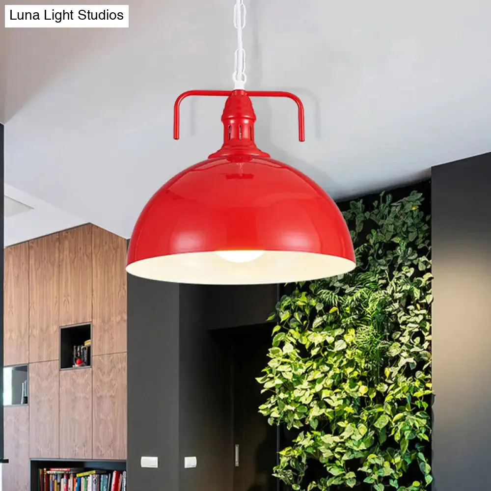 Industrial Metallic Living Room Pendant Light - 1 Light, Red/Yellow/Rust Finish, 12"/16" Bowl