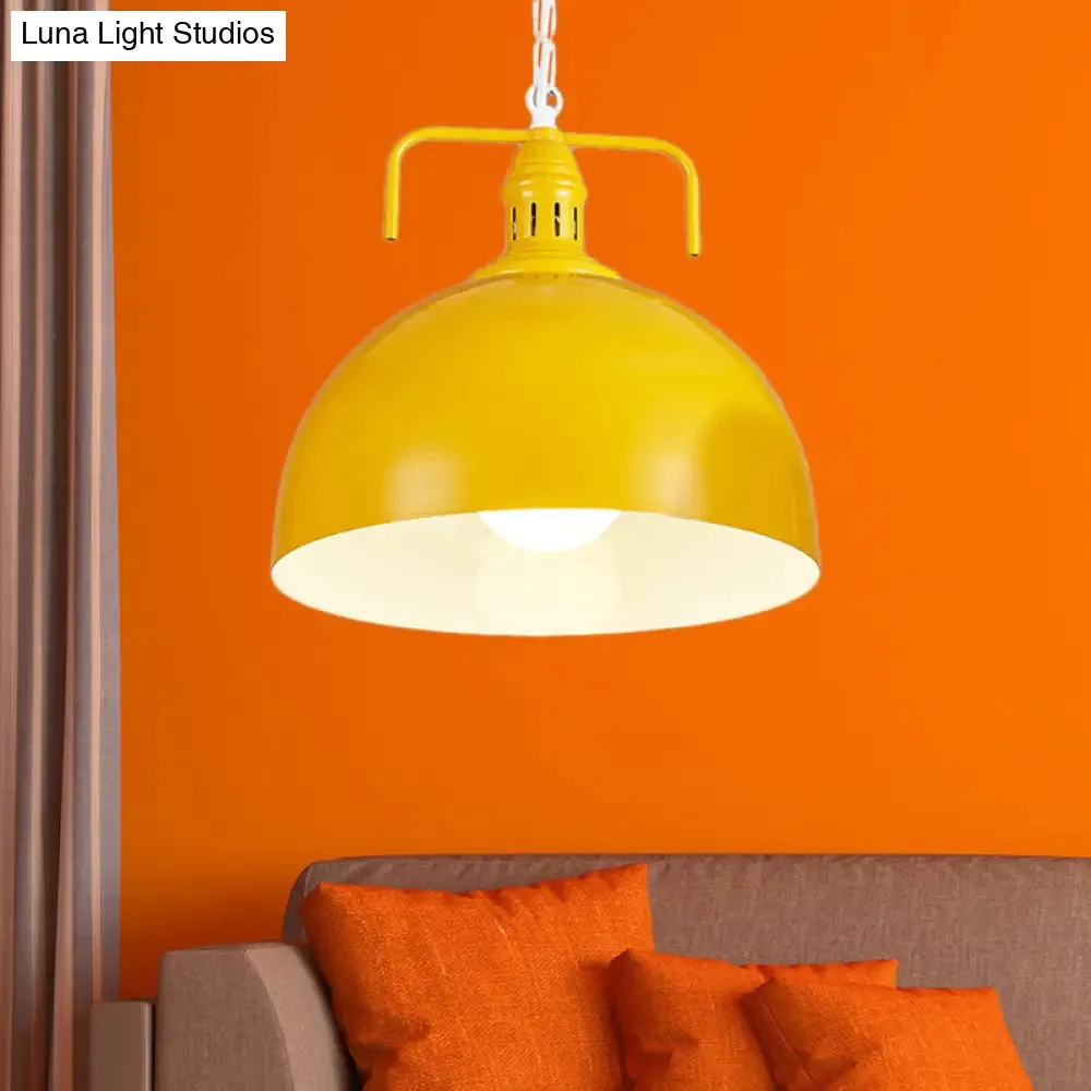 Industrial Metallic Living Room Pendant Light - 1 Light, Red/Yellow/Rust Finish, 12"/16" Bowl