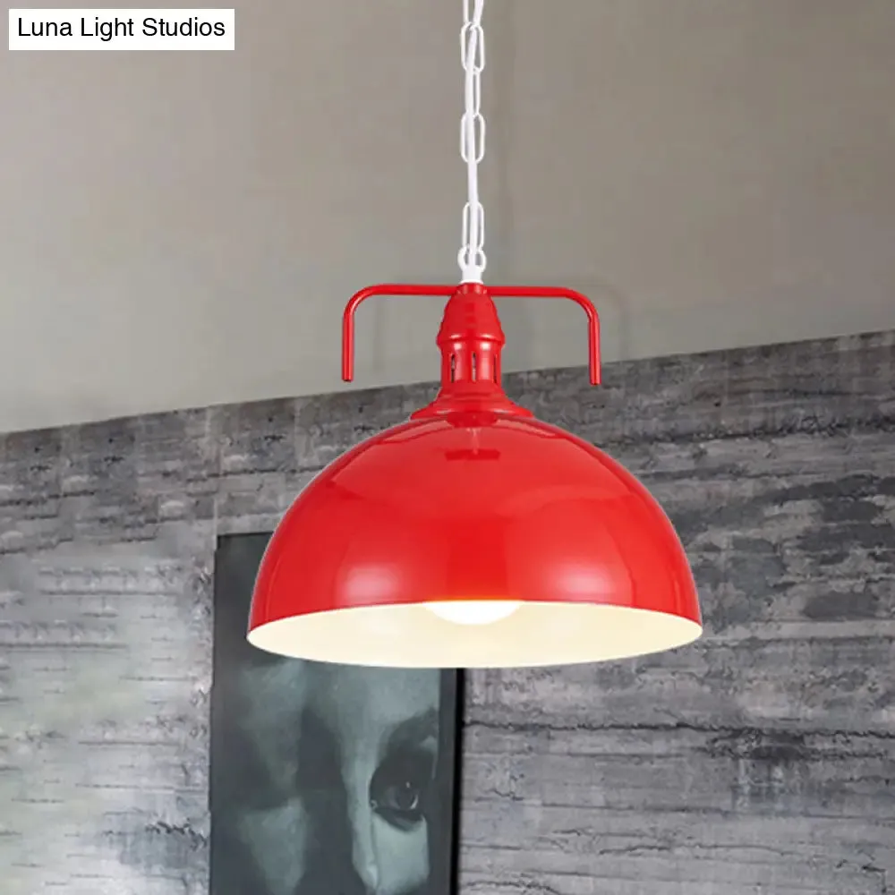 Industrial Metallic Living Room Pendant Light - 1 Light, Red/Yellow/Rust Finish, 12"/16" Bowl