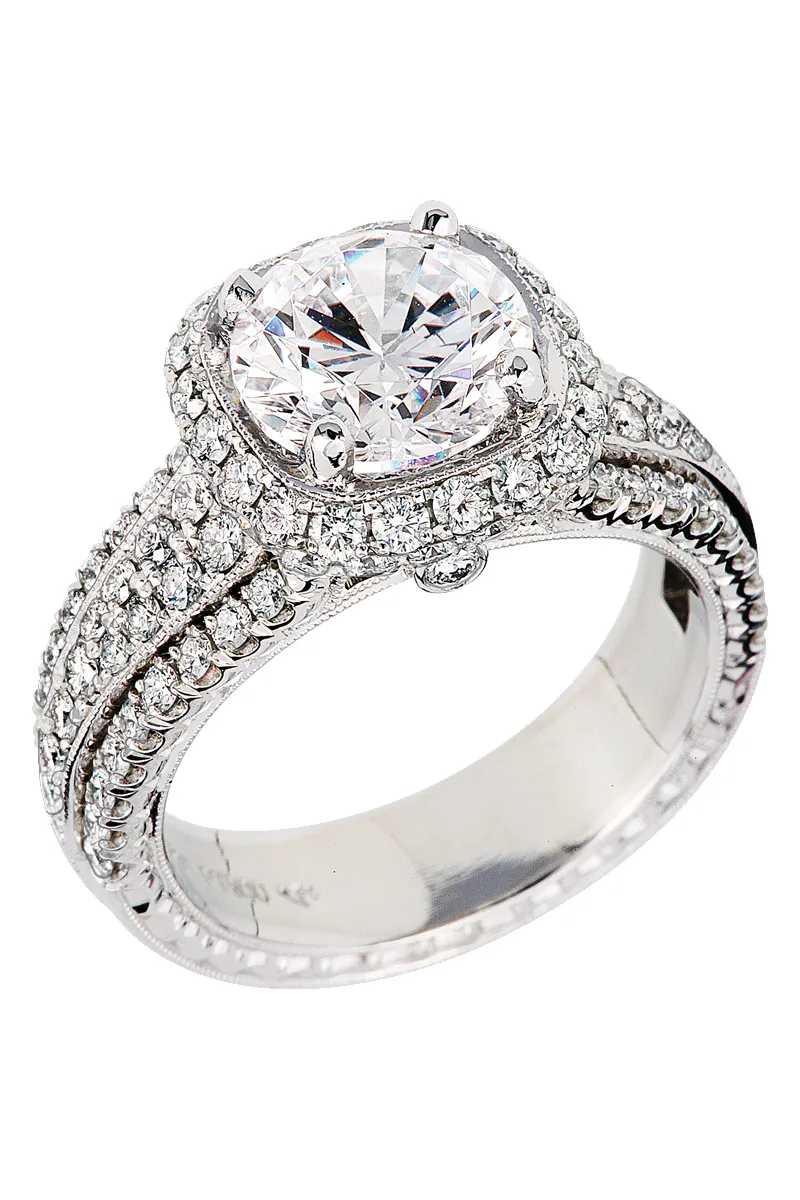 Jack Kelége Platinum Filigree Semi-Mount Diamond Ring