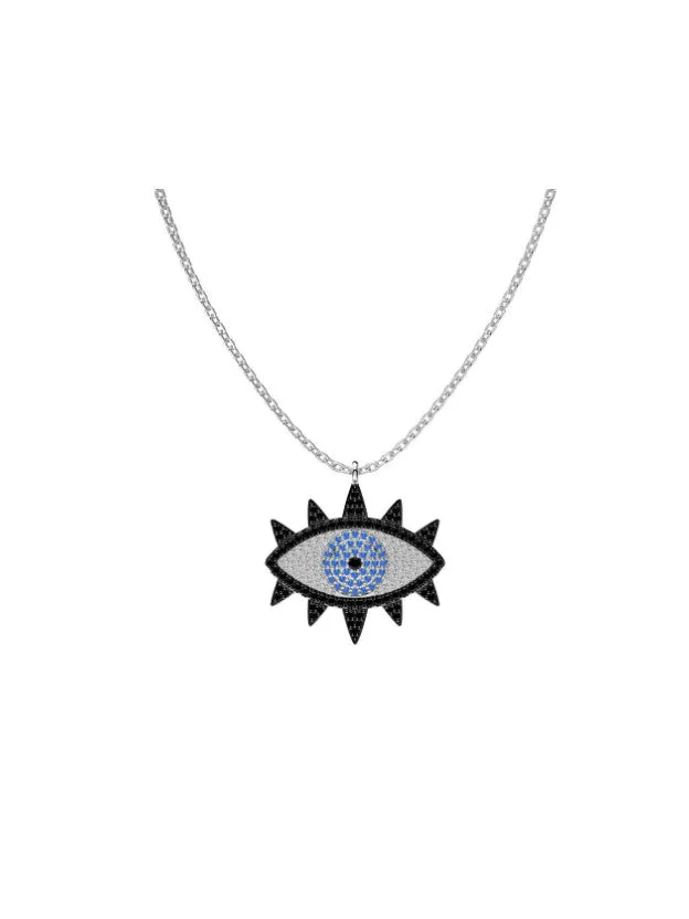 KESLEY Eye Necklace Black and Blue Diamond CZ Sterling Silver Statement Evil Eye Jewelry