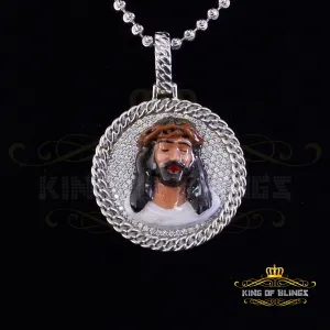 King Of Bling's 925 Sterling Silver 2.00ct W/Crushed Moissanite White 1.50 Jesus Charm Pendant