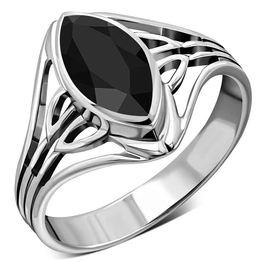 Large Faceted Black Onyx Silver ring