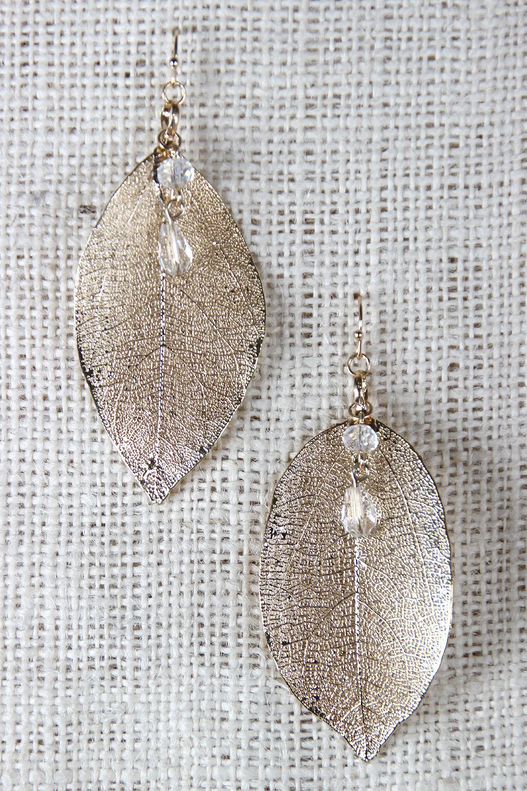 Leaf and Rhinestones Dangle Earrings