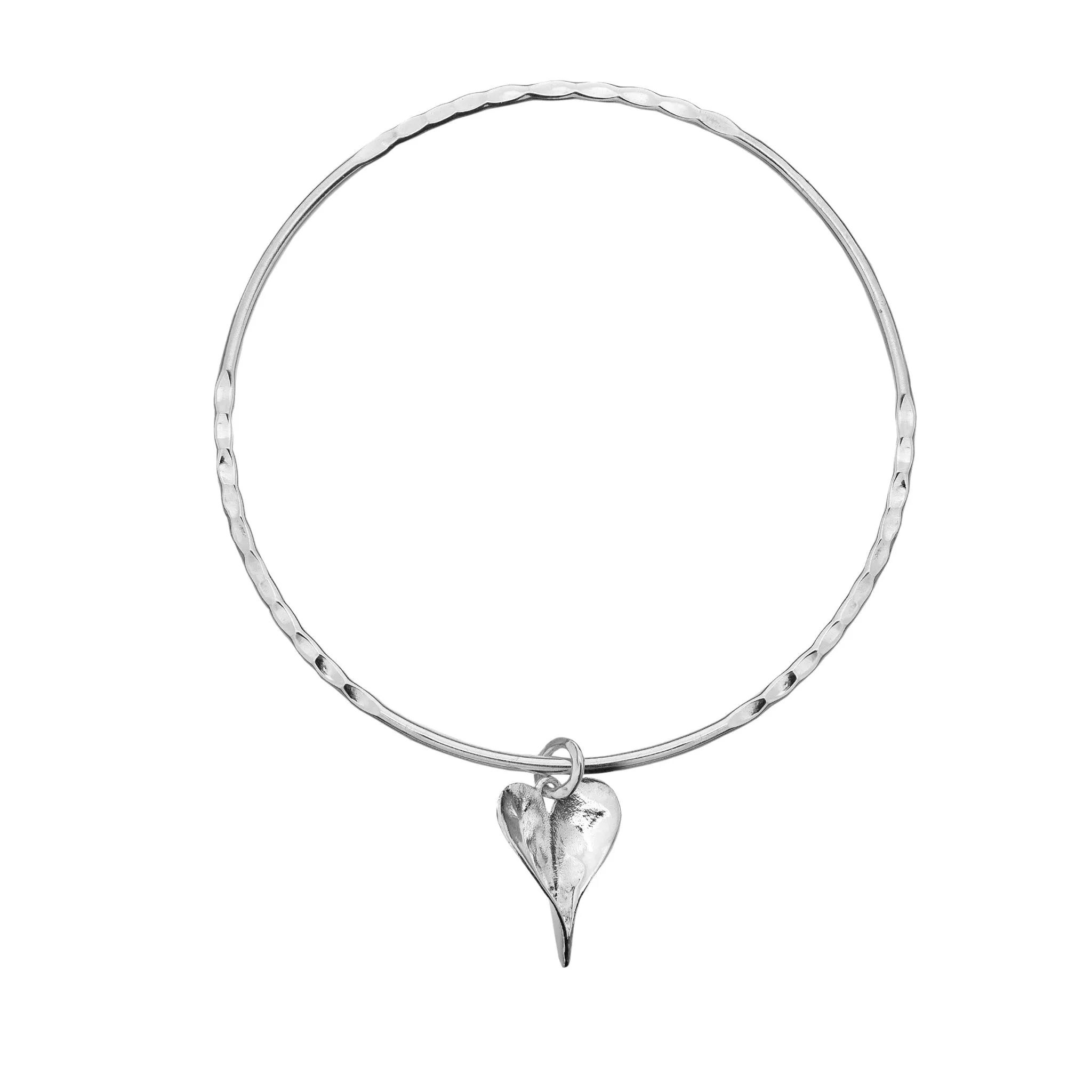 Leaf Heart Charm Bangle