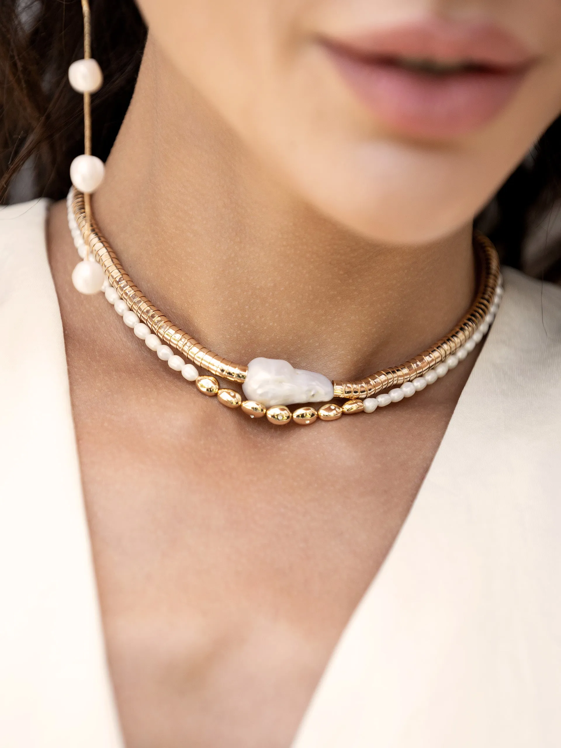 Liquid Gold and Pearl Choker