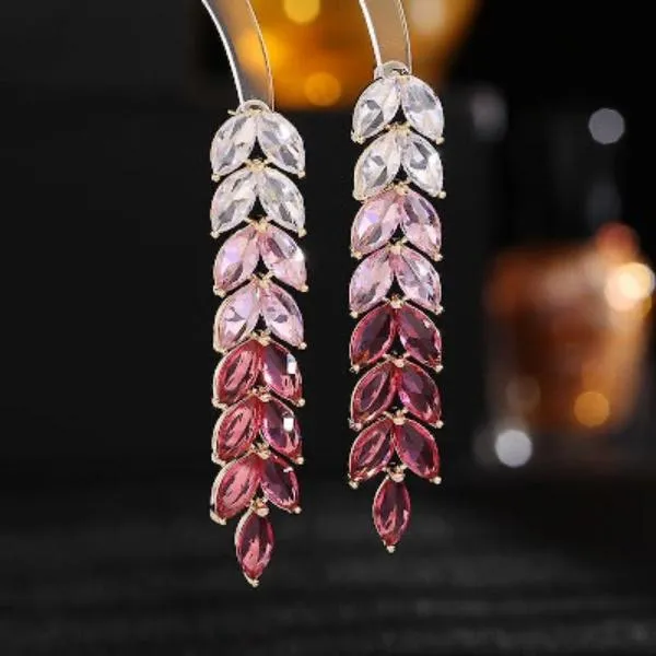 Longline Drop Earrings with Radiant Leaves