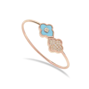 LUCE COLOUR - BRACELET FLEX TOI ET MOI ROSE GOLD PAVE TURQUOISE & 1 DIAMOND