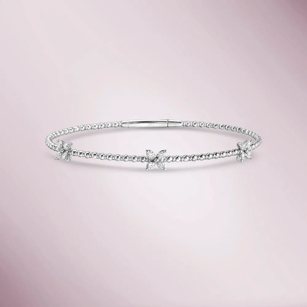 Marquise Flower Diamond Flexible Bangle Bracelet (0.40 ct.) in 14K Gold