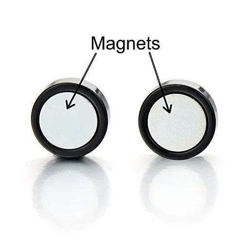 Men 10MM Magnetic Silver Black Circle Yin Yang Stud Earring Non-Piercing Clip On Fake Ear Plug