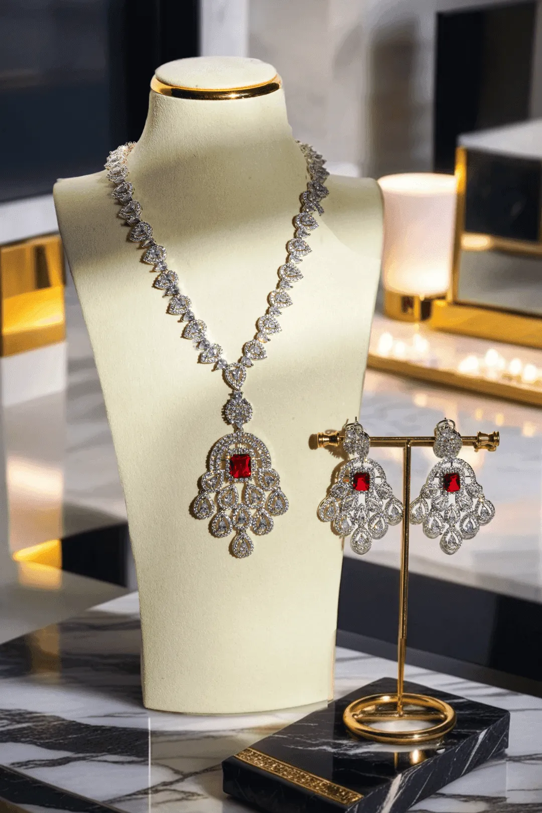 Mishal - Long Statement Pendant Necklace Set