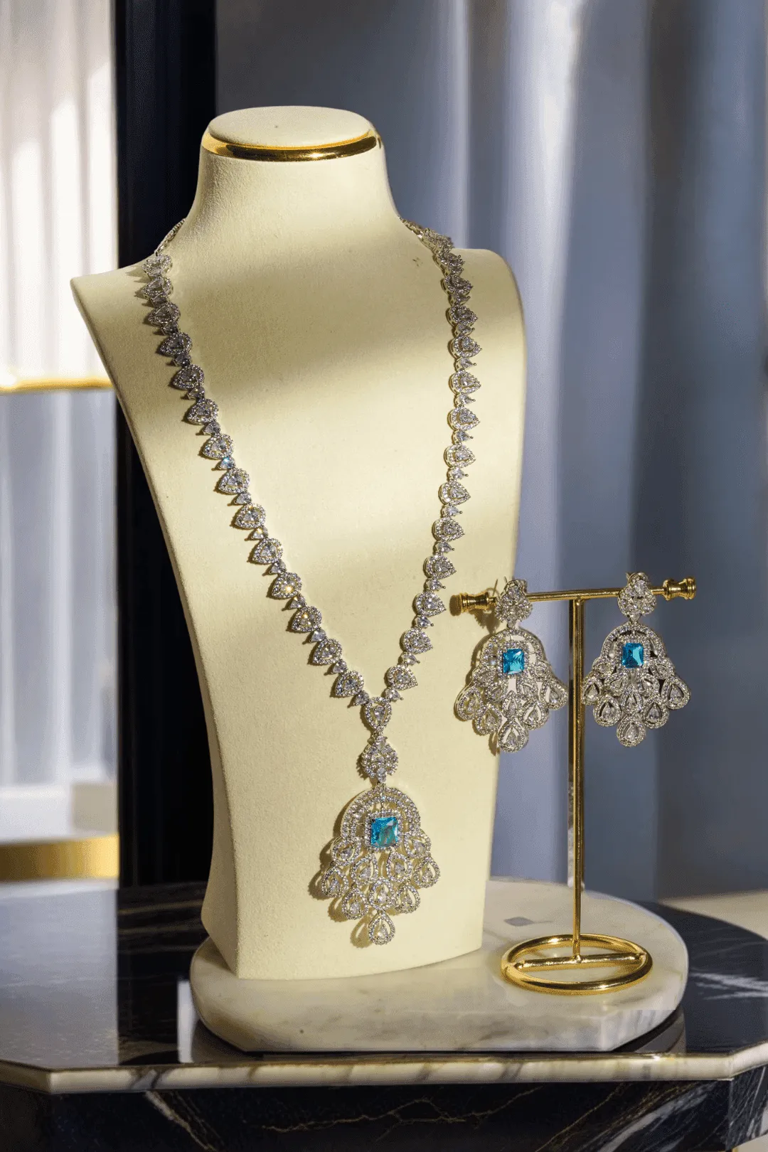 Mishal - Long Statement Pendant Necklace Set