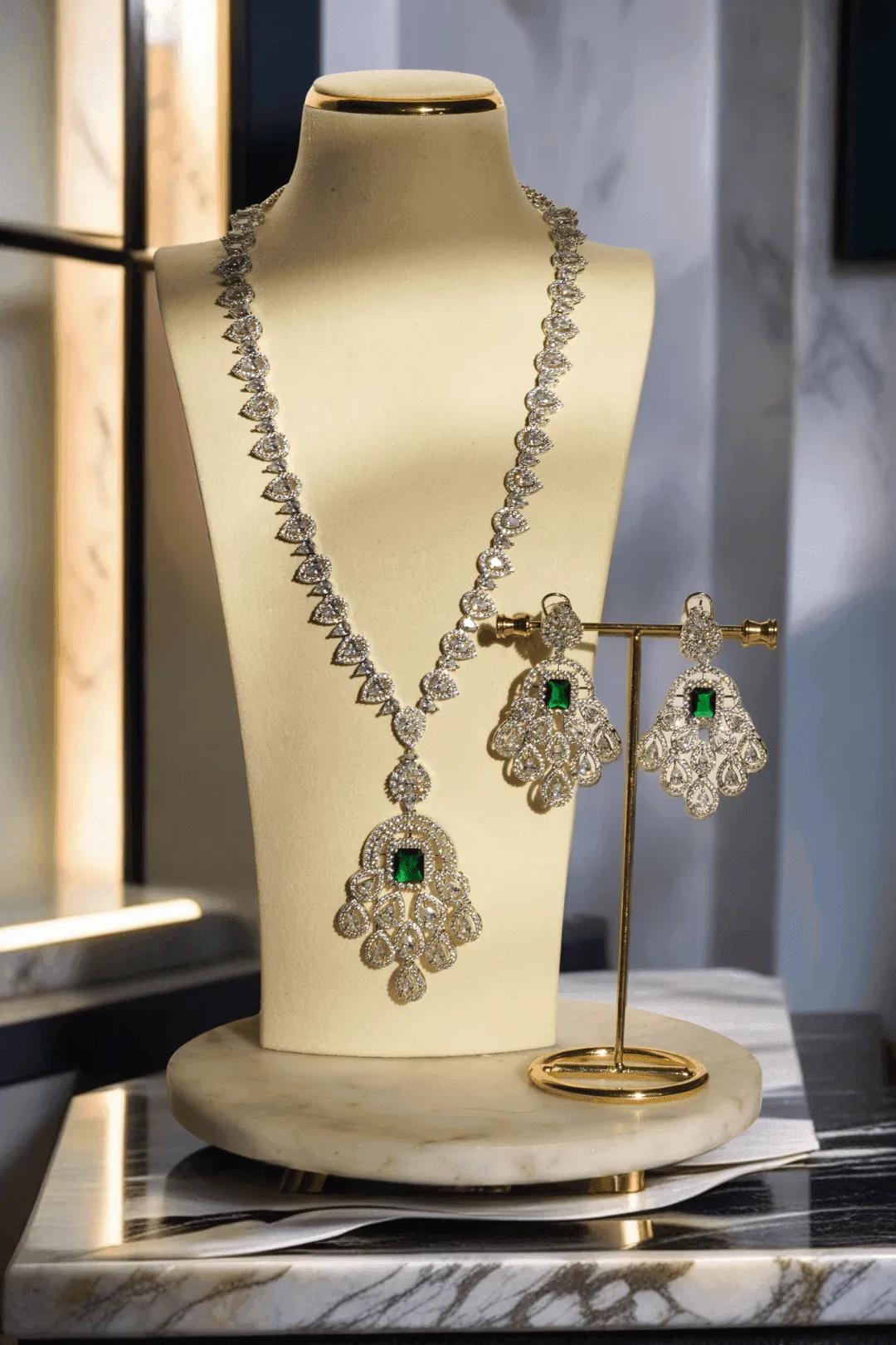 Mishal - Long Statement Pendant Necklace Set