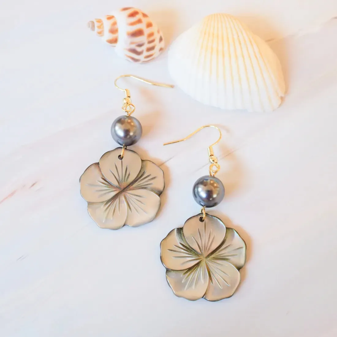 Mother of Pearl Plumeria Drop Earrings