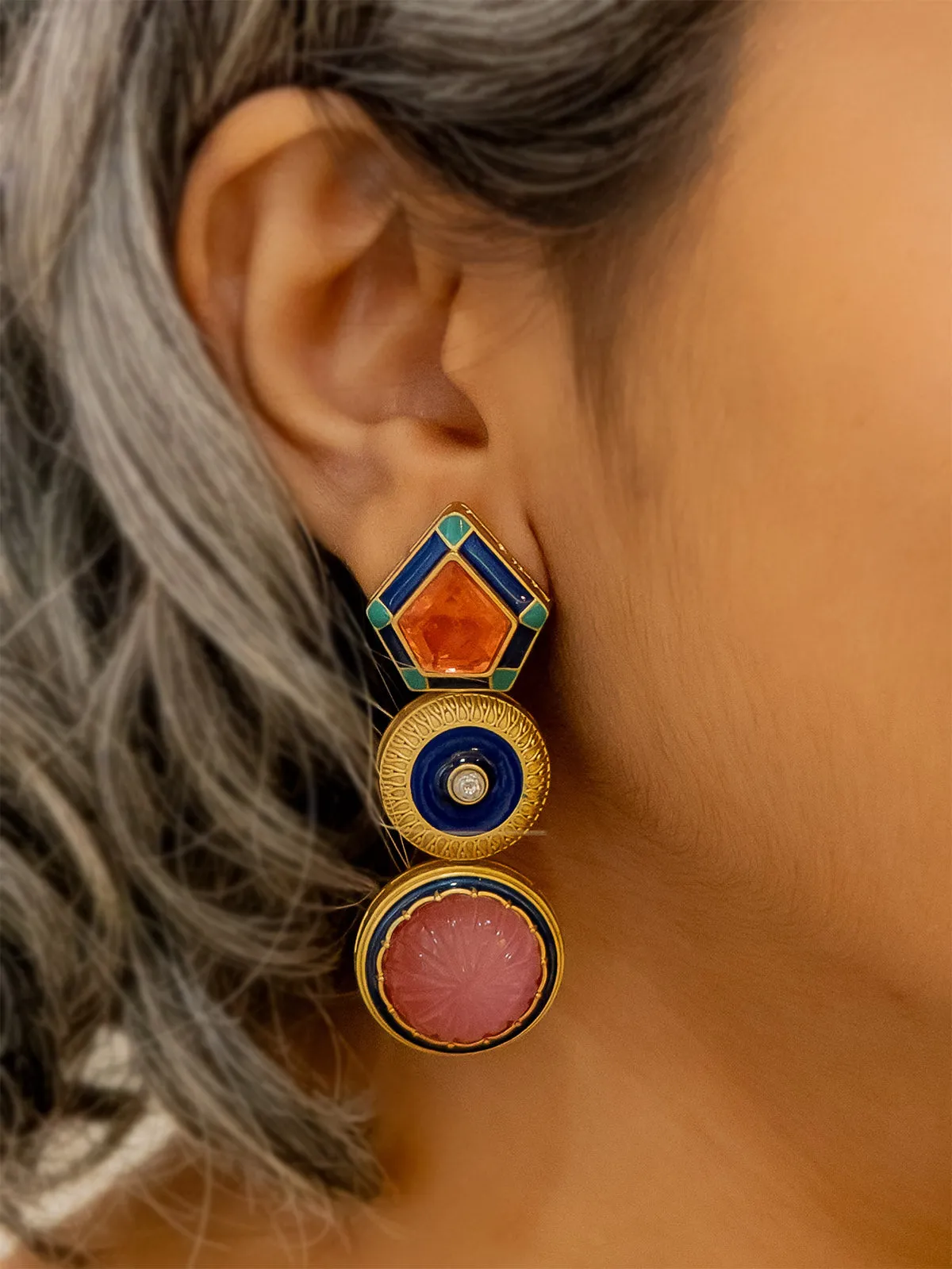 Multicolor Gold Plated Contemporary Earrings - CC-EAR1P