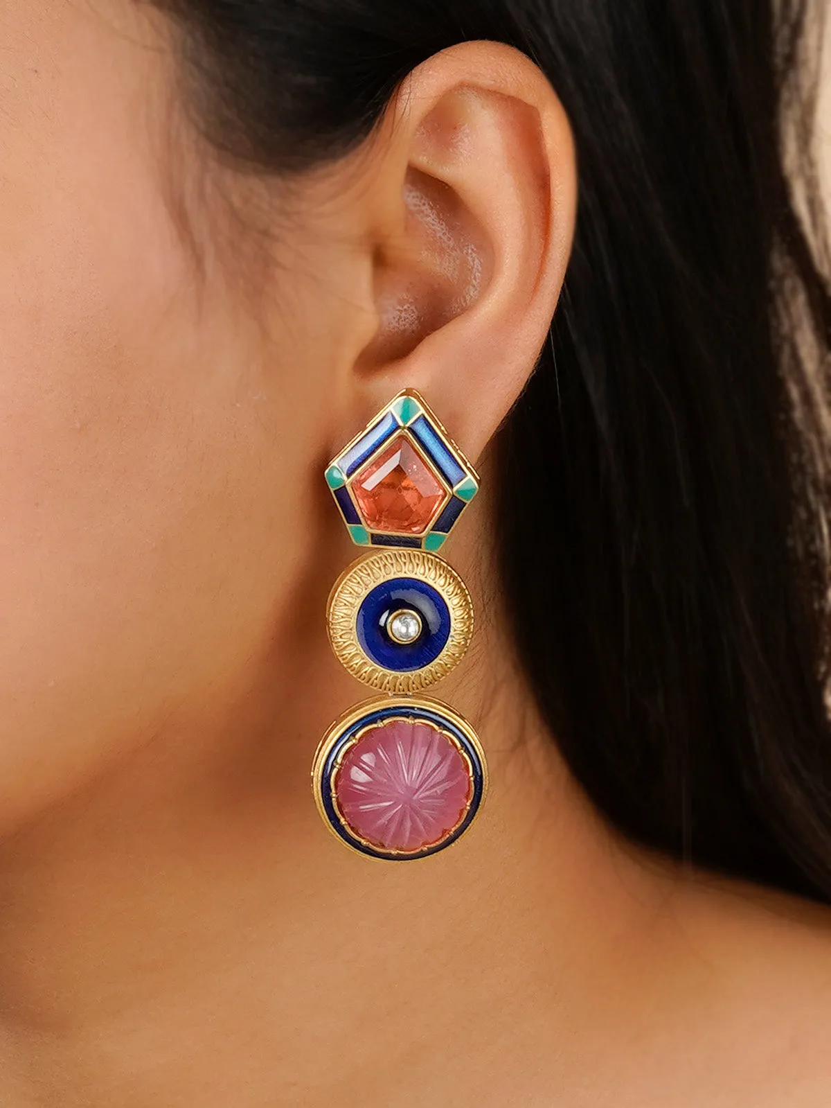 Multicolor Gold Plated Contemporary Earrings - CC-EAR1P