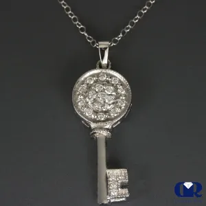 Natural Diamond Key Pendant Necklace 0.46 Ct 14K Gold With 16" Chain