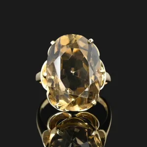 Natural Oval Cut Smoky Quartz Vintage Buttercup Set 14k Gold Vermeil Rings