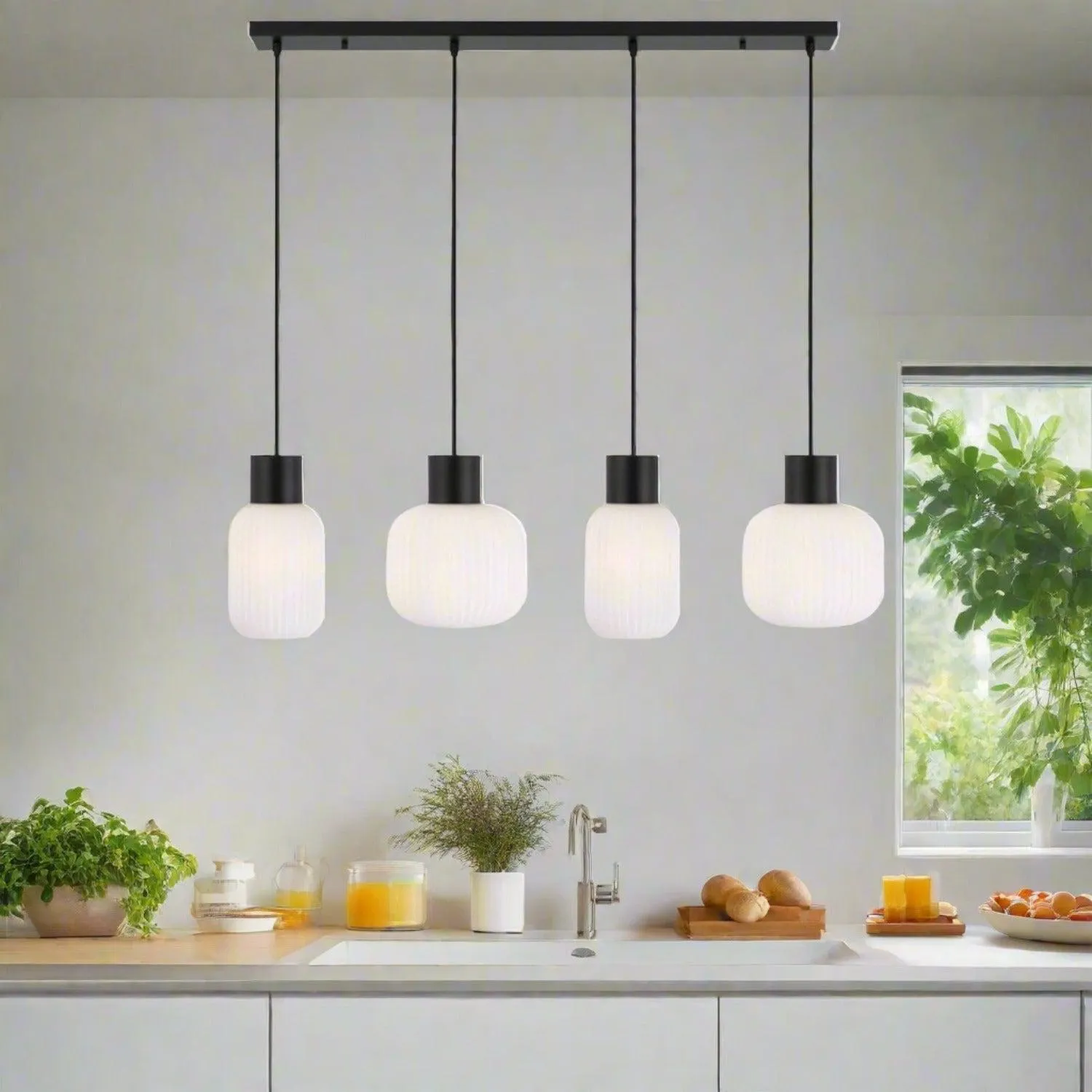 Nori Pendant Light 4Lt in Black/Opal Matt