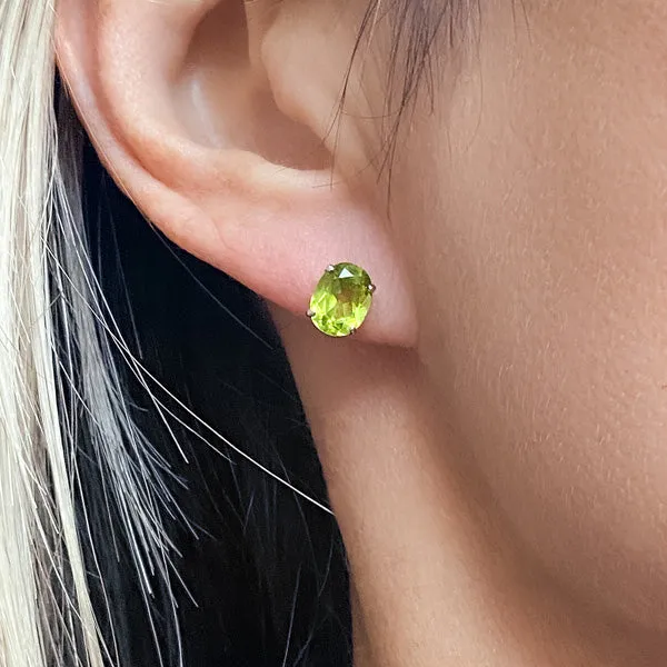 Oval Peridot Stud Earrings, 6x8mm.